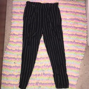 trendy black striped tie pants
